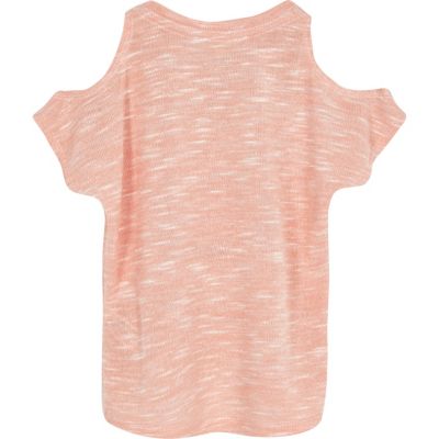 Mini girls light peach cold shoulder t-shirt
